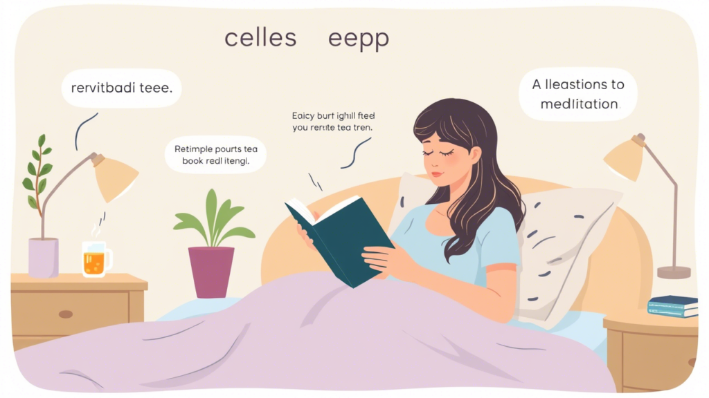 Healthy habits to improve sleep quality, including meditation and herbal teas.