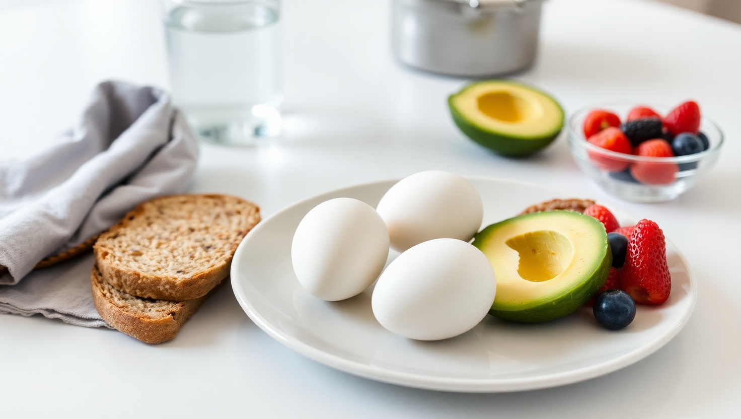 Healthy breakfast plate showing eggs and nutritious foods — eat eggs every day