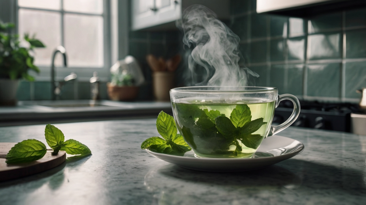 Peppermint tea for liver detox with fresh mint leaves