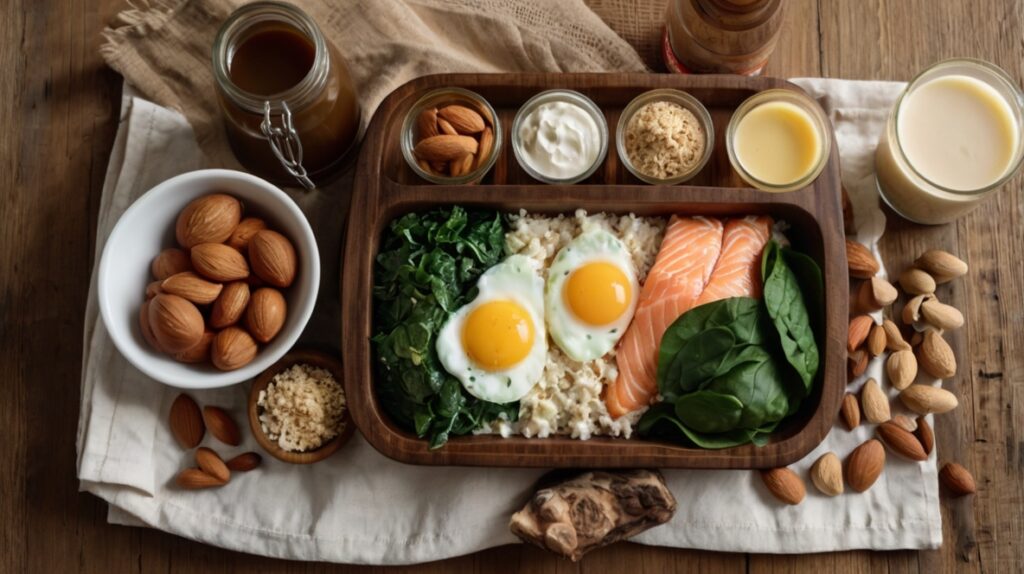 Foods for muscle growth – top view of high-protein muscle-building foods