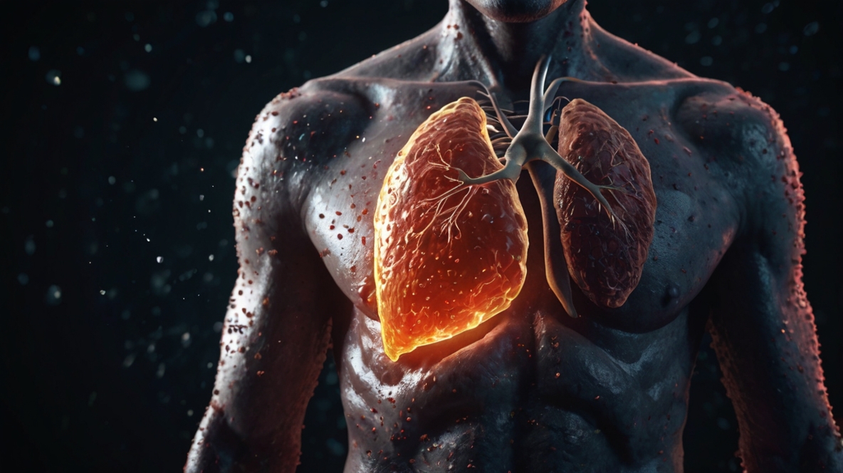 Liver detoxification process illustration with toxins being removed