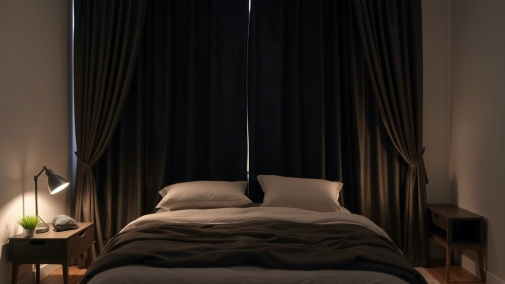 Ideal sleep environment with blackout curtains and a cozy bed