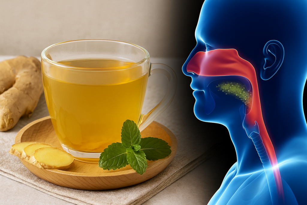 Ginger tea for throat mucus being used as a natural remedy to clear the respiratory tract