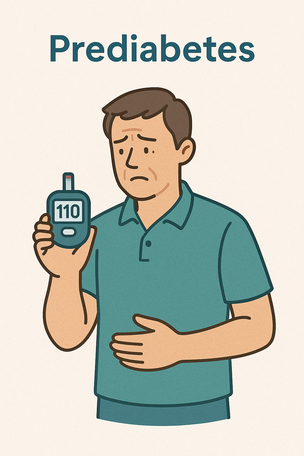 Concerned man holding glucometer with prediabetes reading, showing early awareness of type 2 diabetes symptoms.