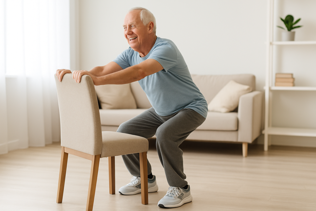 Senior exercising to recover from the effects of vitamins that weaken your legs