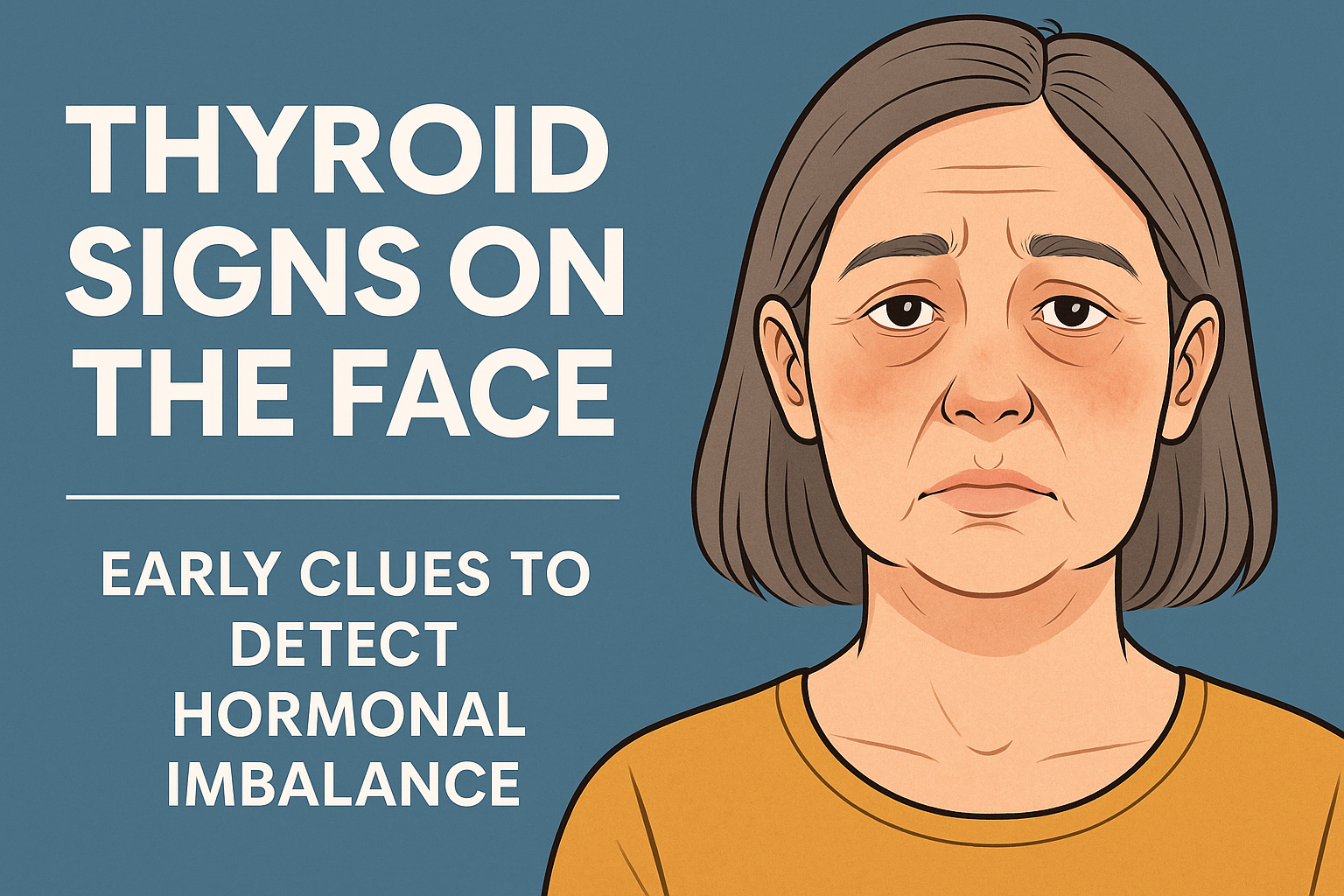 Thyroid signs on the face including dull skin, puffiness, and eyebrow thinning